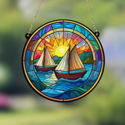 Sailing Boat Stained Glass Effect Suncatcher